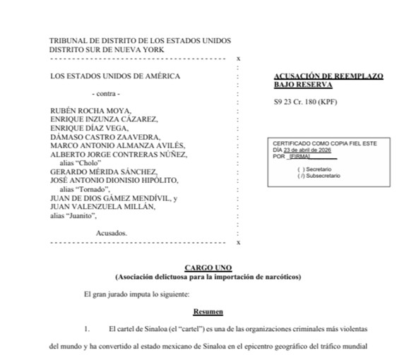 Lea el documento completo de la acusación contra Rocha Moya y aliados