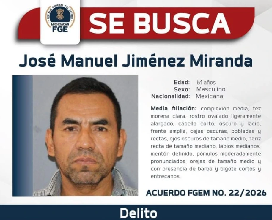 Fiscalía de Michoacán ofrece 100 mil pesos por José Manuel Jiménez, exjefe de escoltas de Carlos Manzo