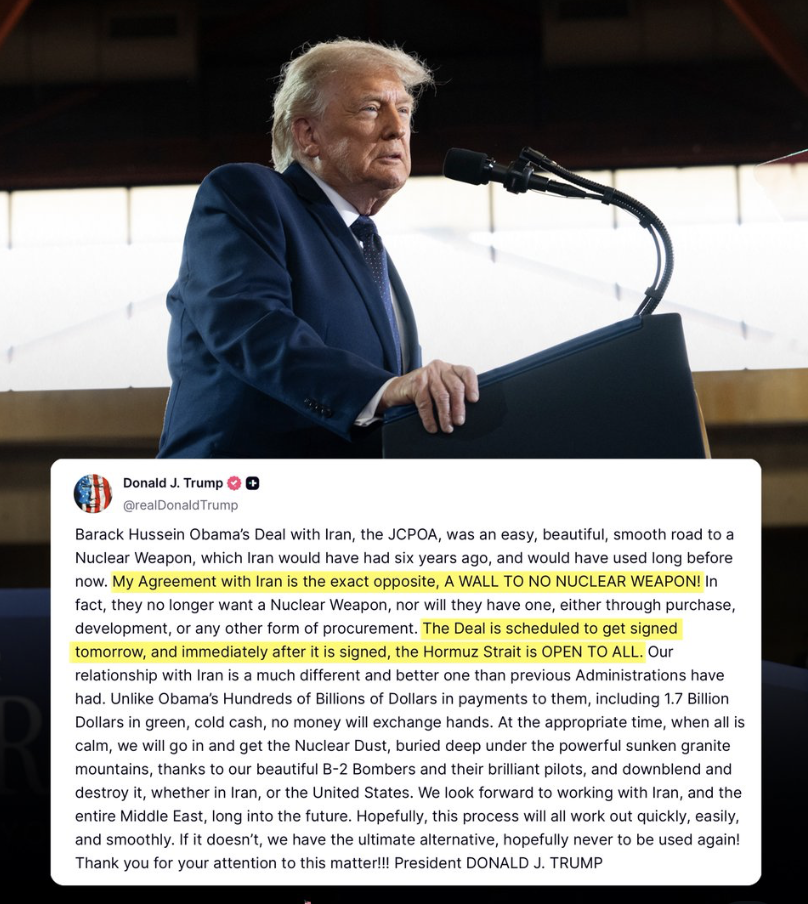 Trump anuncia acuerdo de paz este domingo, pero Teherán contradice su optimismo