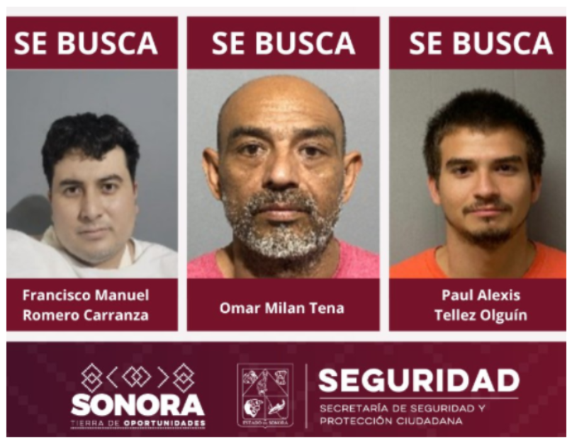 Sonora activa recompensa por tres internos fugados del Cereso 2 de Hermosillo
