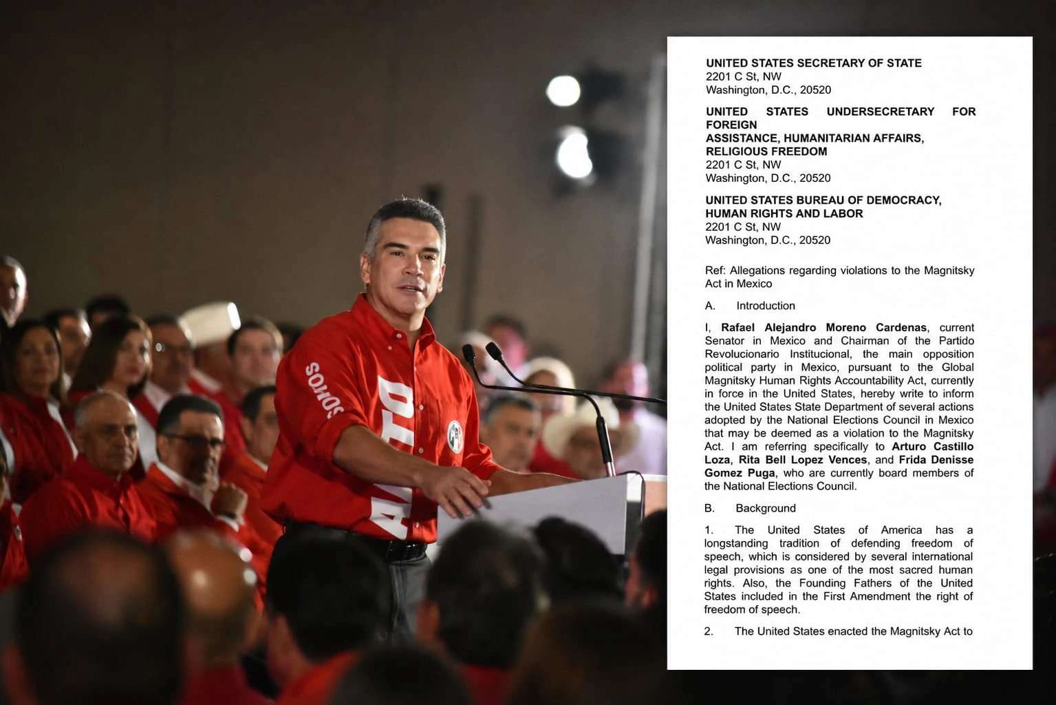 "Alito" Moreno denuncia a consejeros del INE ante el Departamento de Estado de EU por actos de censura